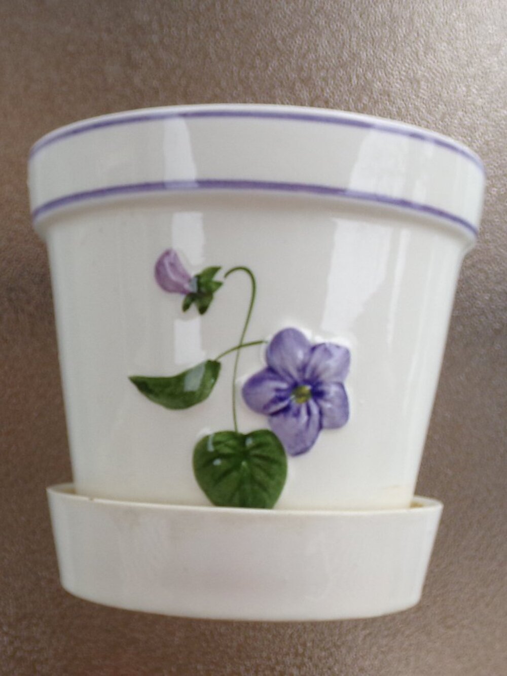 Vintage Rare Flower Plant Pot Ivory Enesco Imports Japan Violet Vine Shiny - Picture 5 of 14